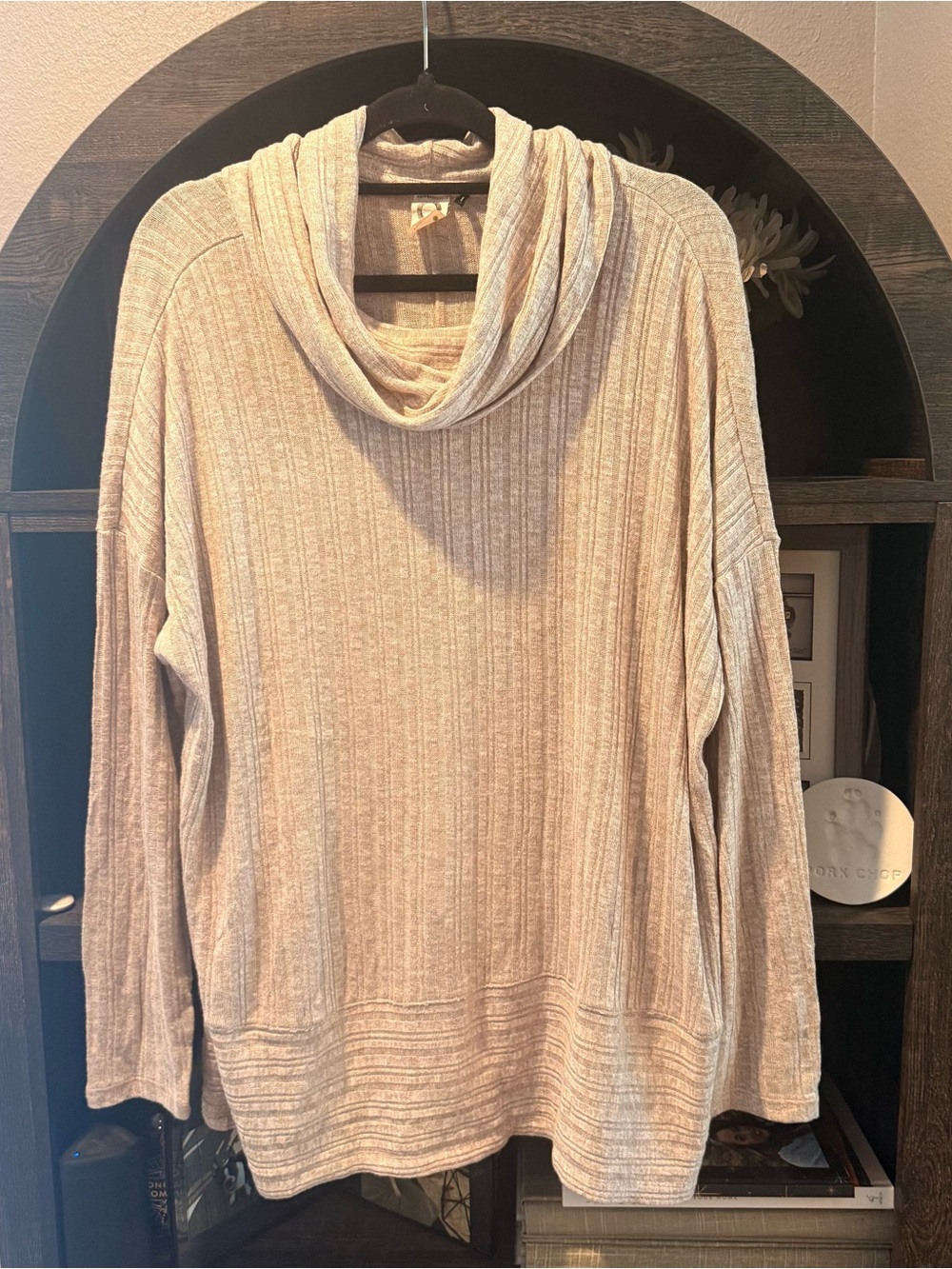 Anthropologie Neutral Beige Ribbed Cowl Neck Sweater NWOT